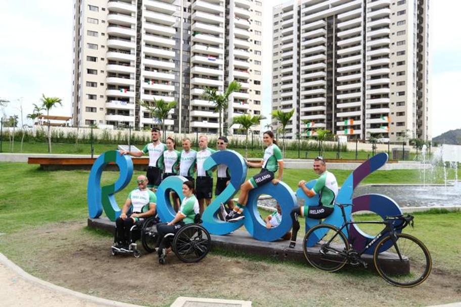 Atleti paralimpici davanti al Villaggio Olimpico. Getty